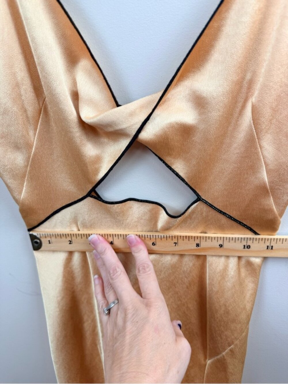 Bec & Bridge Hazel Cutout Satin Maxi Dress in a wheat color. 4 - Picture 15 of 16